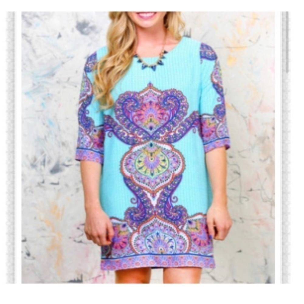 Everly Paisley print dress turquoise medium